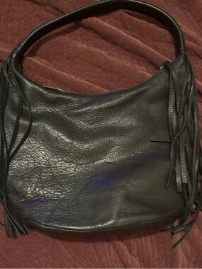 Classic Black Leather Fringe Hobo Bag